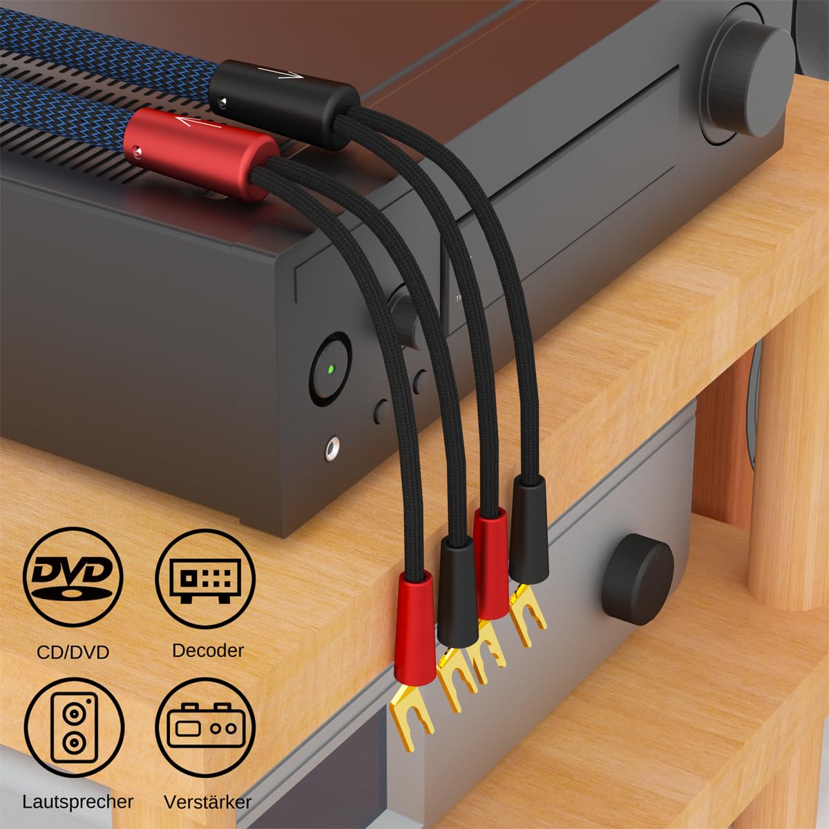 Monosaudio Cavo per altoparlante HiFi OFC con connettori placcati in oro Y Spades, maschio a maschio, altoparlante audio, sistemi HiFi, cavo per altoparlanti home theatre, 2 pezzi, 2 pezzi