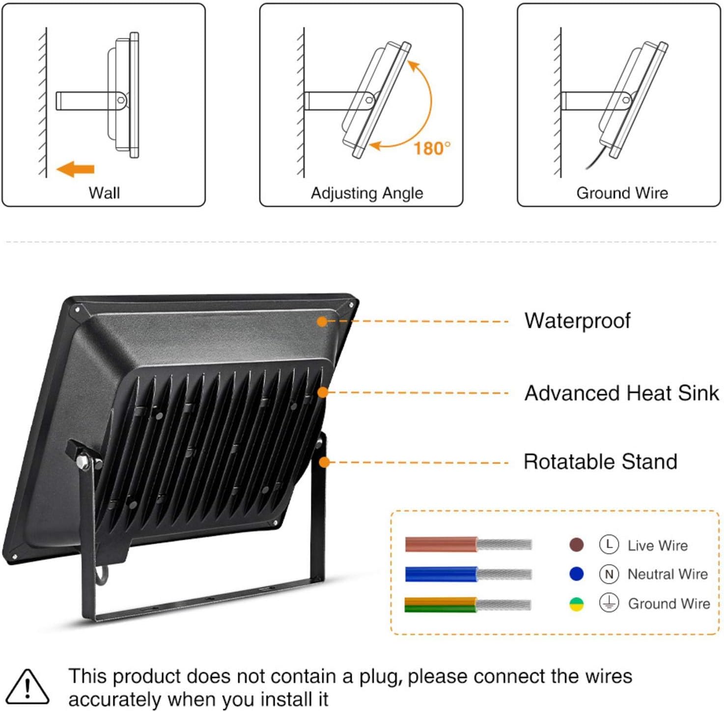 Beisaqi 5X 100W 110V LED Floodlight SMD Outdoor Garden Light Warm White Waterproof IP65 with US Plug