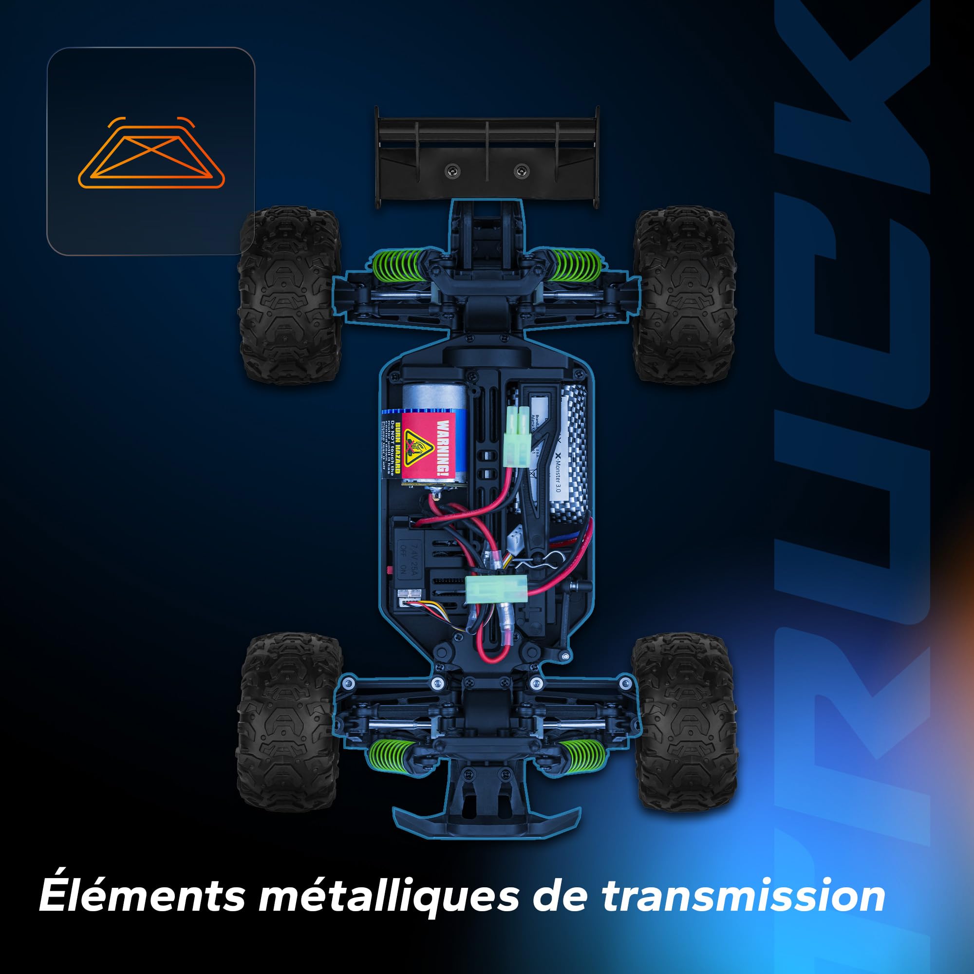 Overmax X-Monster 3.5 Voiture télécommandée Portée de 100 m Grande Vitesse Jusqu’à 45 km/h Suspension 4x4 Structure renforcée sans Charge Jusqu’à 40 Min