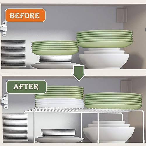 Miniatura 6 de iKUGUI Juego de 2 estantes de almacenamiento para gabinete de congelador, 4 piezas de metal expandible a prueba de óxido, organizador de cocina