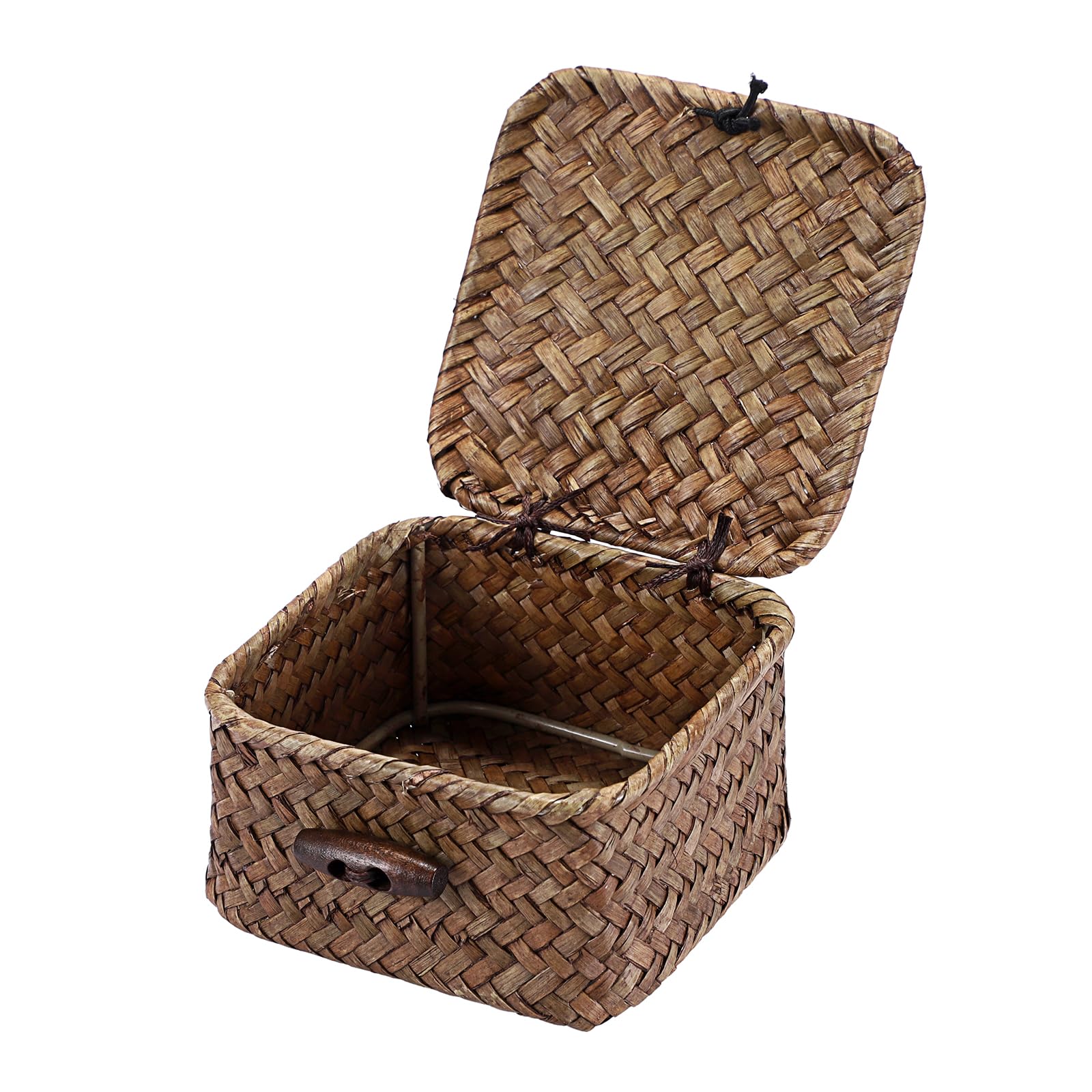 Panier en osier avec couvercle en jonc de mer naturel Hipiwe pour rangement