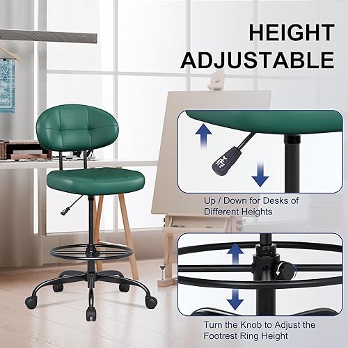 Miniatura 6 de Misolant Silla de dibujo, silla de oficina alta sin brazos con anillo para reposapiés para escritorio de pie, pequeña silla ejecutiva de piel