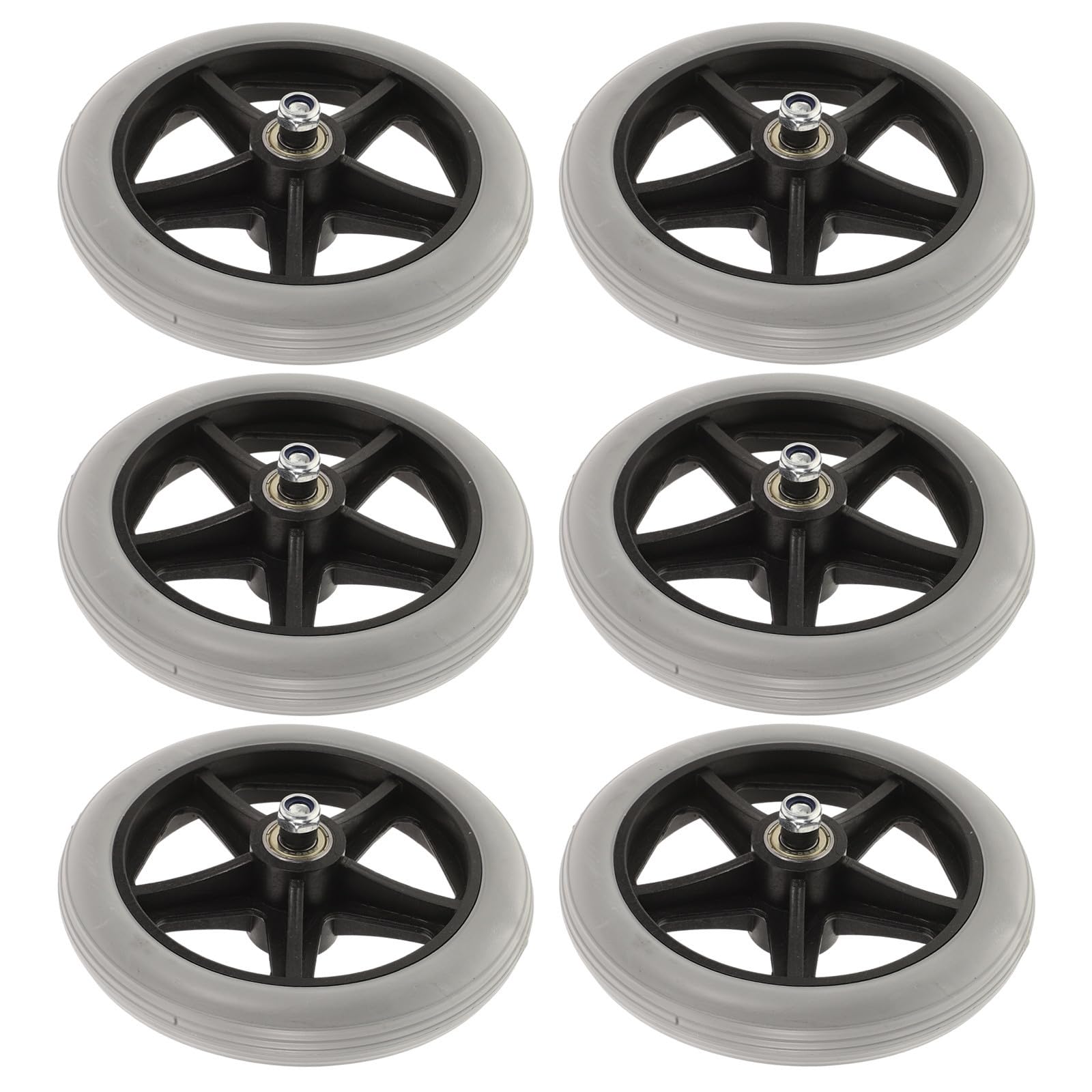 6 Piezas Rueda Delantera Diseño Antipinchazos para Silla de Ruedas Neumático Sólido de Goma y Acero Instalación Sencilla para Superficies Irregulares y Baldosas