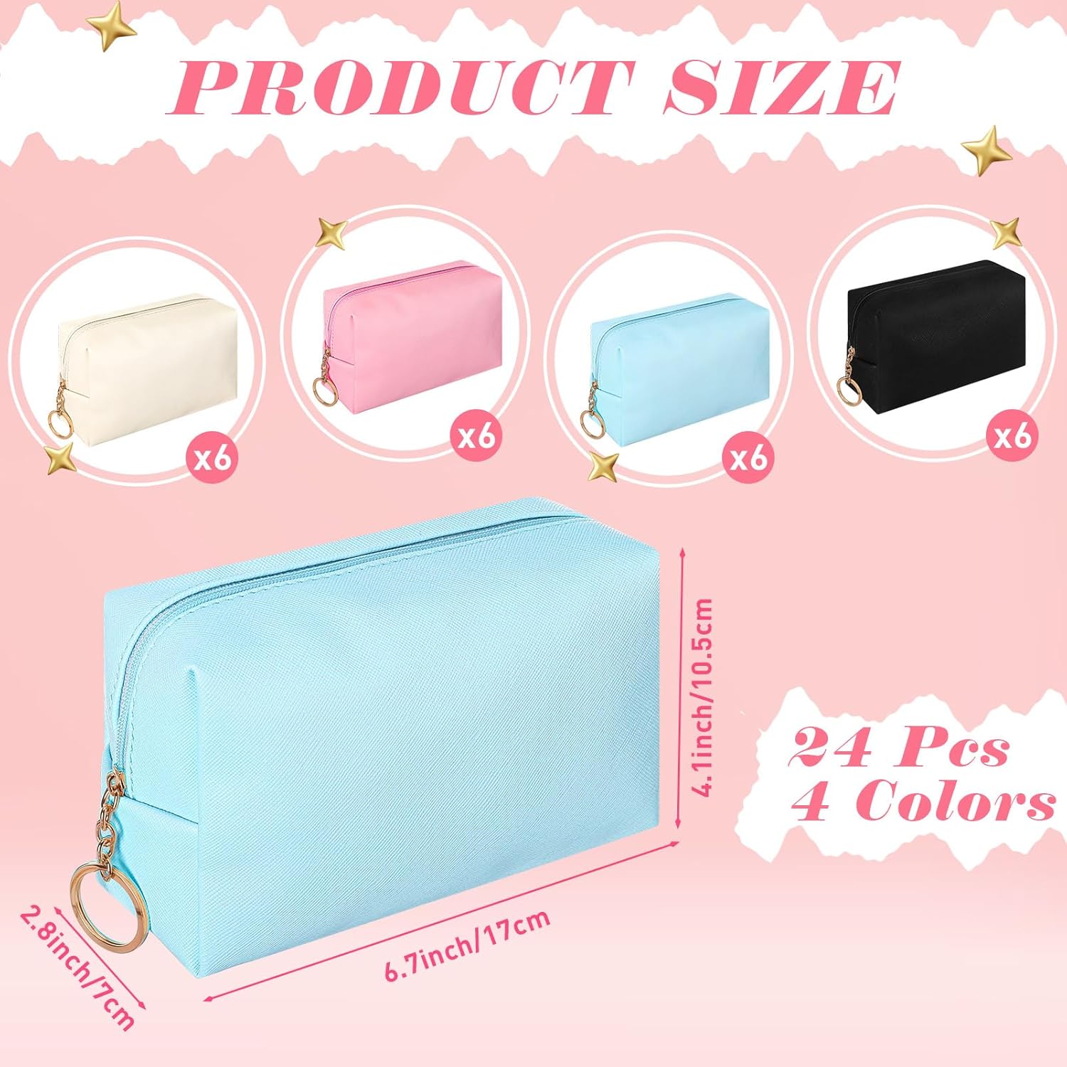 Chunful 24 Pcs Preppy Makeup Bag PU Leather Cosmetic Bag Bulk Makeup Plain Pouch Waterproof Toiletry Purse for Women Traveling Preppy Pencil Case Valentine's Day Gifts(Mixed Colors) - Image 2