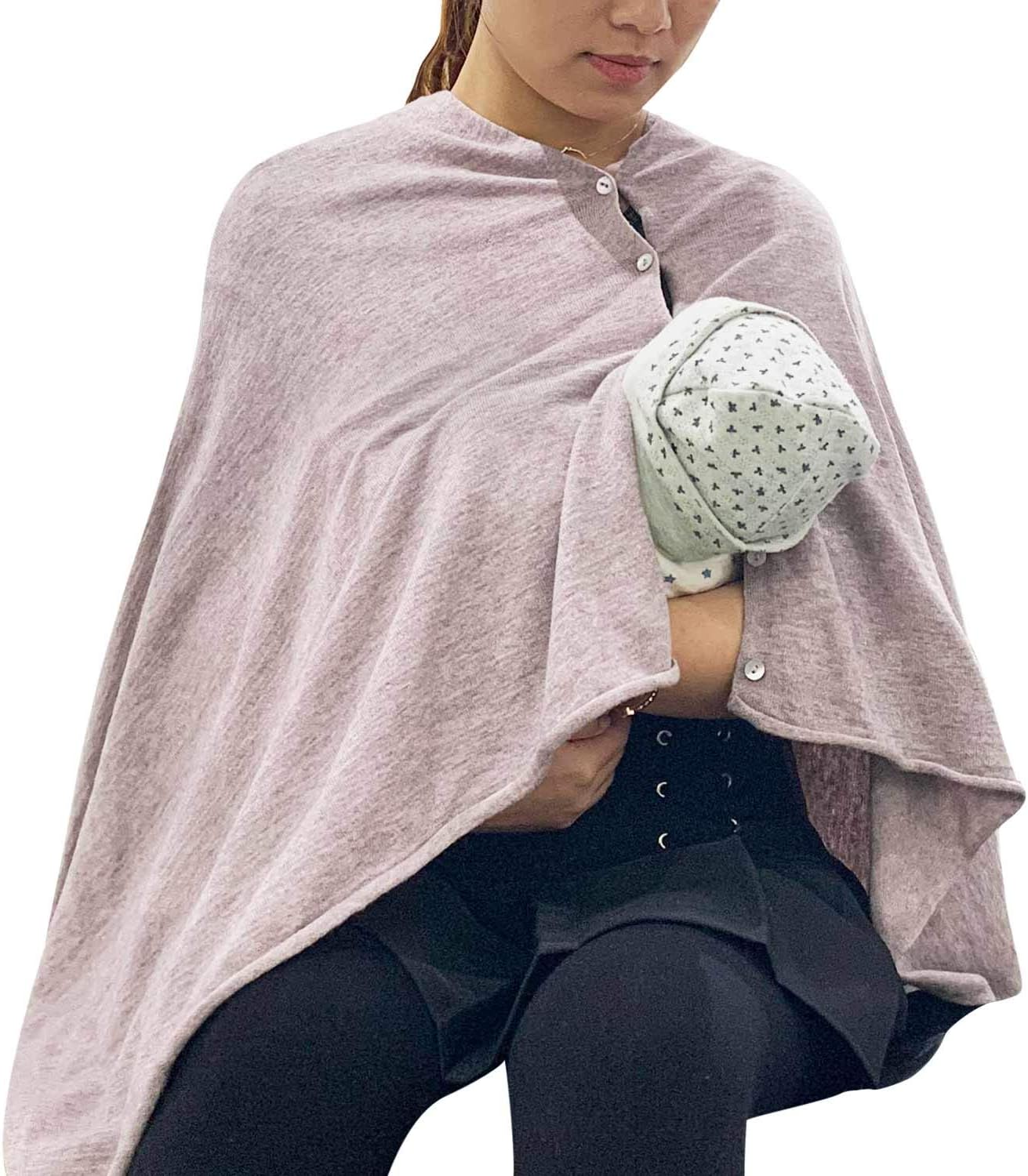 Nursing Cover Poncho for Breastfeeding Adjustable Knitted Nursing Scarf with Button Closure for Privacy Feeding Cover Breathable Nursing Shawl,Oatmeal Mink