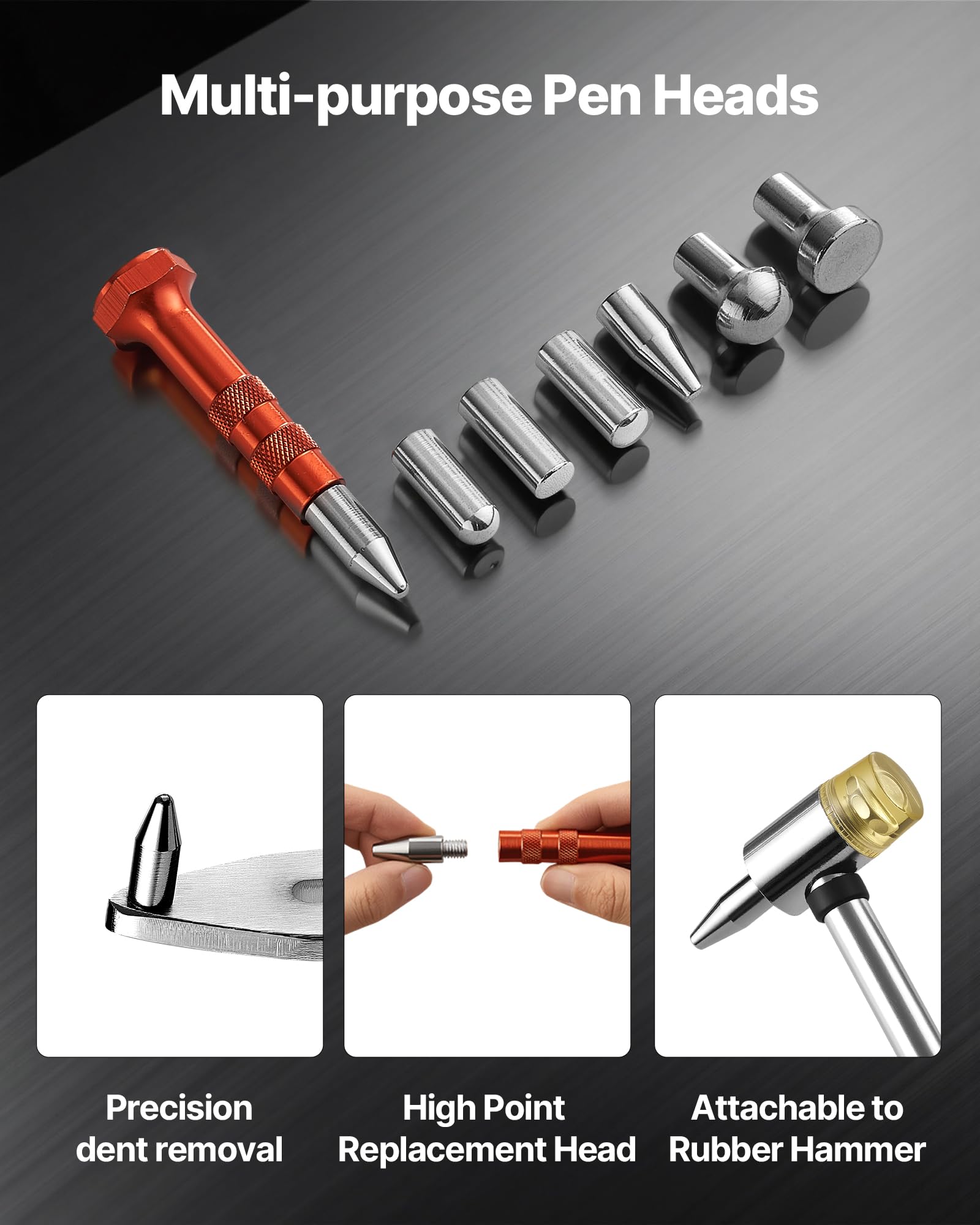VEVOR Kit di Estrazione Ammaccature, Strumento per la Rimozione di Ammaccature da Auto Senza Vernice, Estrattore per Riparazione Danni al Parafango con Asta Curva, Strumenti per Testine di Ricambio