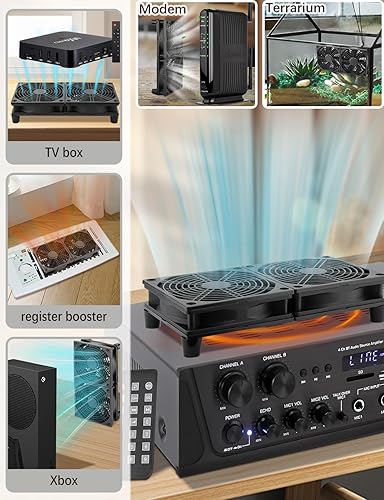 Miniatura 2 de Ventilador de enfriamiento USB de 4.724 in x 2 5 V 9.449 in con control de velocidad para router DVR receptor de computadora Xbox TV Box PlayStation