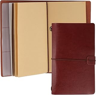 SINJEUN 2 sztuki skórzane notatniki do napełnienia, 20 x 12 cm brązowy notatnik ze skóry z linowanym papierem, pusty papier kreślarski i torebka PVC, notatnik podróżny do pracy, zapisywania, podróży