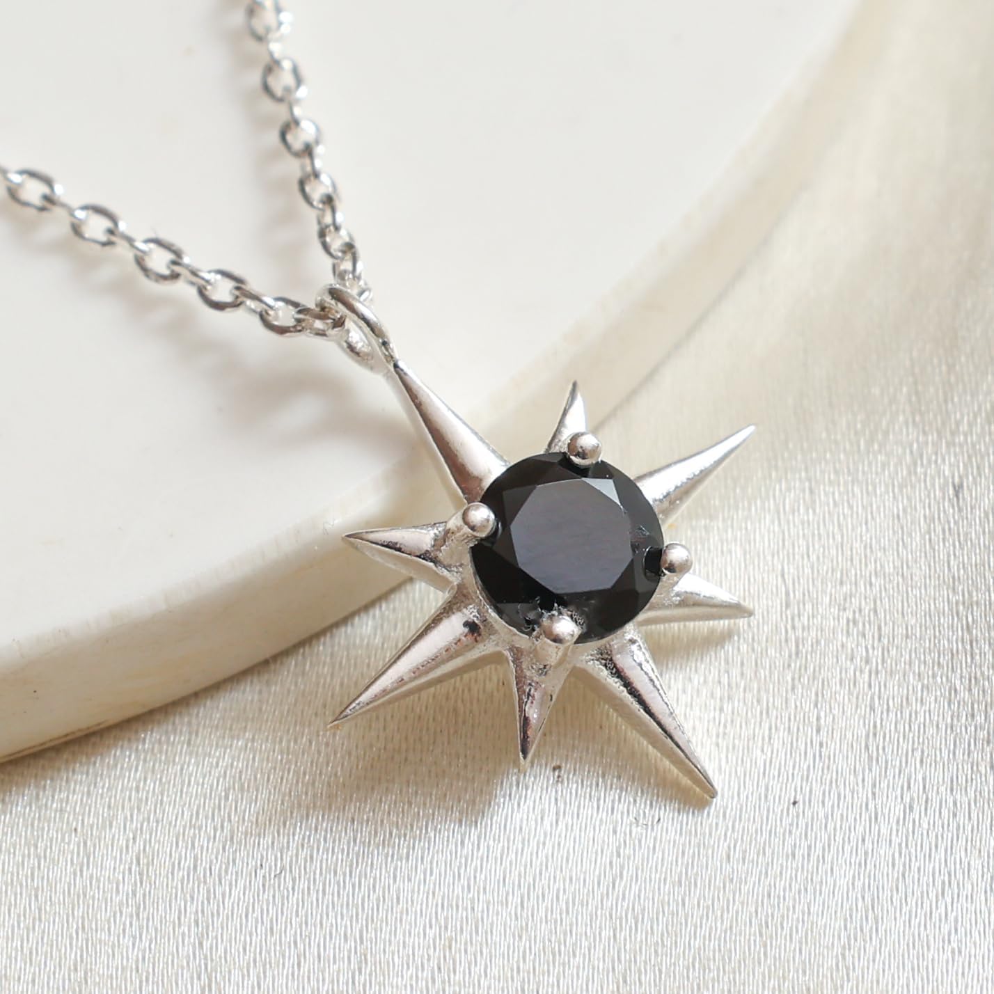 Sterling Silver North Star Pendant with a Birthstone, Birthstone Gift For Her, Silver Jewelry with 18 Inch Chain - Image 3