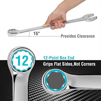 DURATECH Long Pattern Combination Wrench Set, SAE, 5-Piece, 1 to 1-1/4, 12 Point, CR-V Steel, with Rolling Pouch