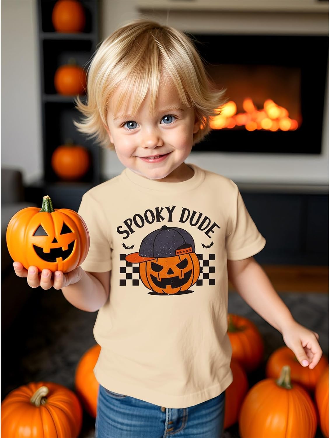 MODNTOGA Toddler Baby Boy Halloween Pumpkin Graphic T-Shirt Spooky Dude Letter Print Tee Tops Short Sleeve Cute Fall Clothes - Image 3