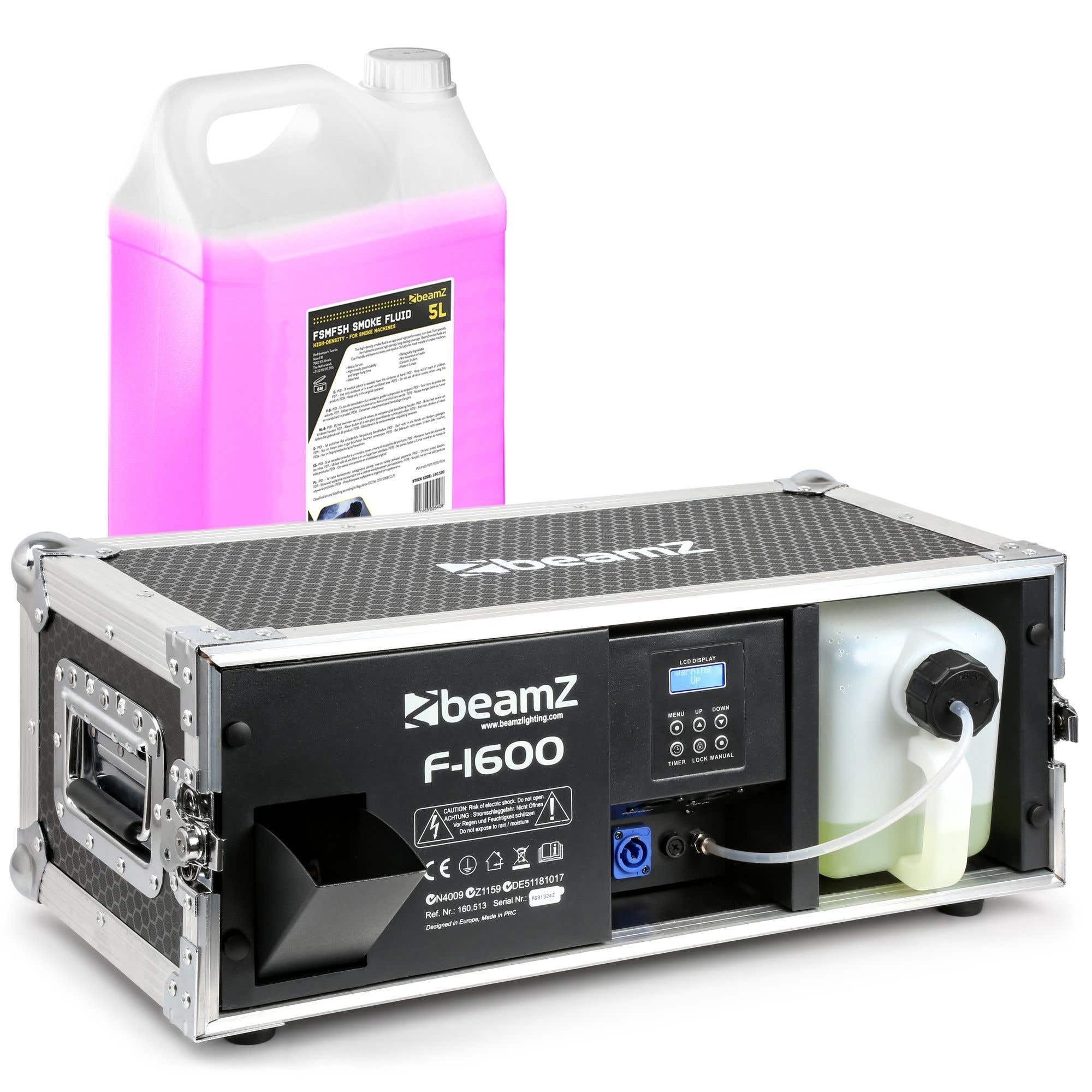 BeamZ F1600 DMX Fazer Machine à Fumée Flightcase avec 5 Litres de Liquide - Idéal pour Animer vos Soirées