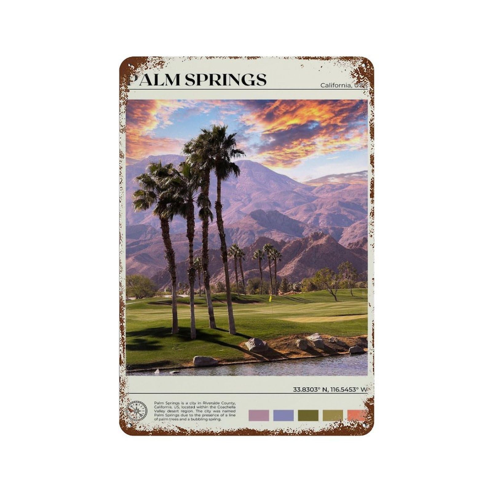 xiaoxiaoshen Real Photo Palm Springs Decor California Wall Decor Art Metal Tin Poster Modern Home Decor Art Home Bar Shop Decorations Vintage Sign 30x20cm