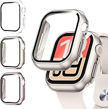 [3 Pieces] Kamita Case for Apple Watch Series SE 3/SE2/SE/6/5/4 40mm, Hard PC Bumper Case with Tempered Glass Screen Protector, Comprehensive Protective Case for iWatch 40 (Clear+Pink+Starlight)