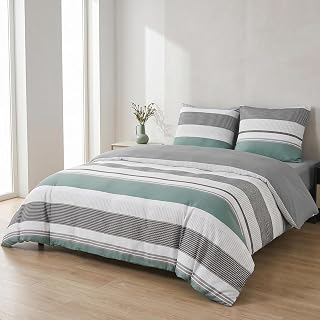 Bettwäsche 135x200 2teilig Mikrofaser, Gestreift Salbeigrün