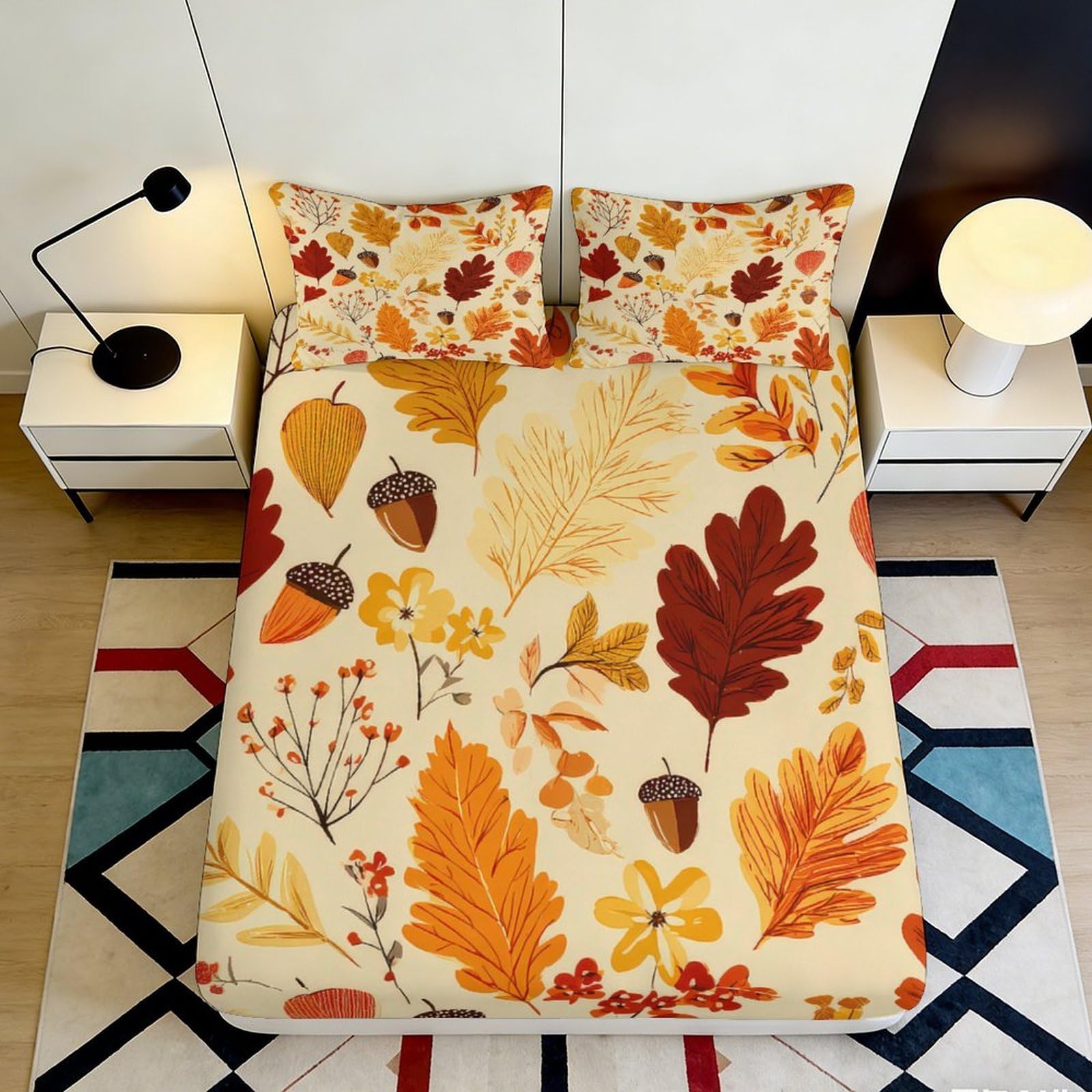 Jqzkxnhpbr Style-5 3D Printed Autumn Leaves Fitted Sheet Microfiber Soft Mattress Cover For Bedroom Guest Room Dorm Decor Easy Care 90X200x25cm