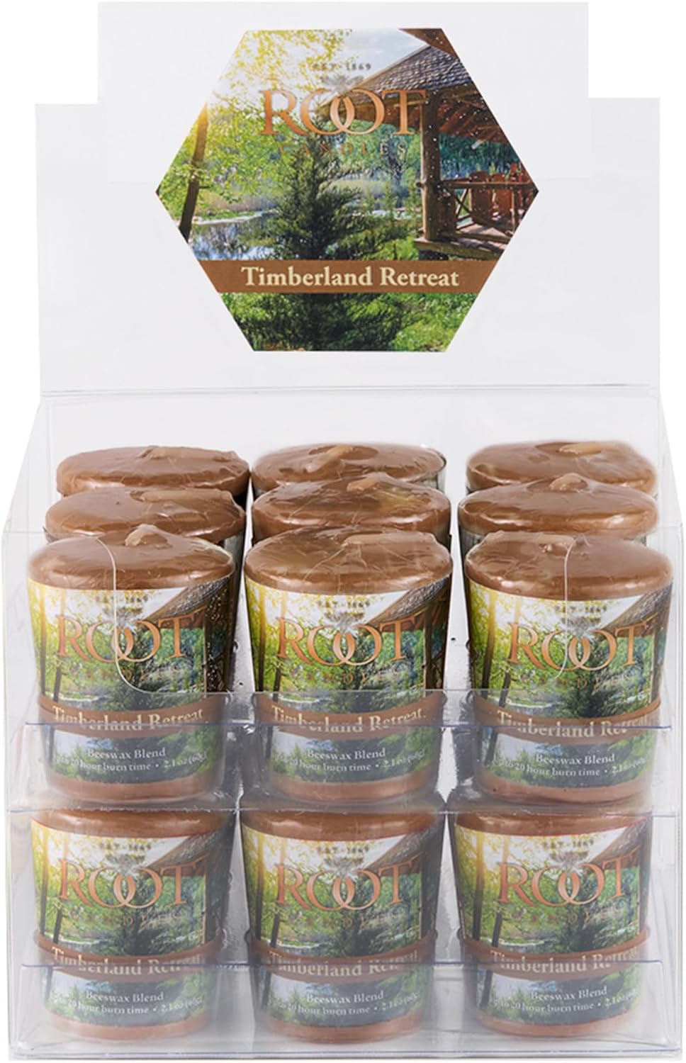 Root Candles Scented Votive Candles 20-Hour Beeswax Blend Premium Handcrafted Bulk Candle Pack, 18-Pack, Timberland Retreat