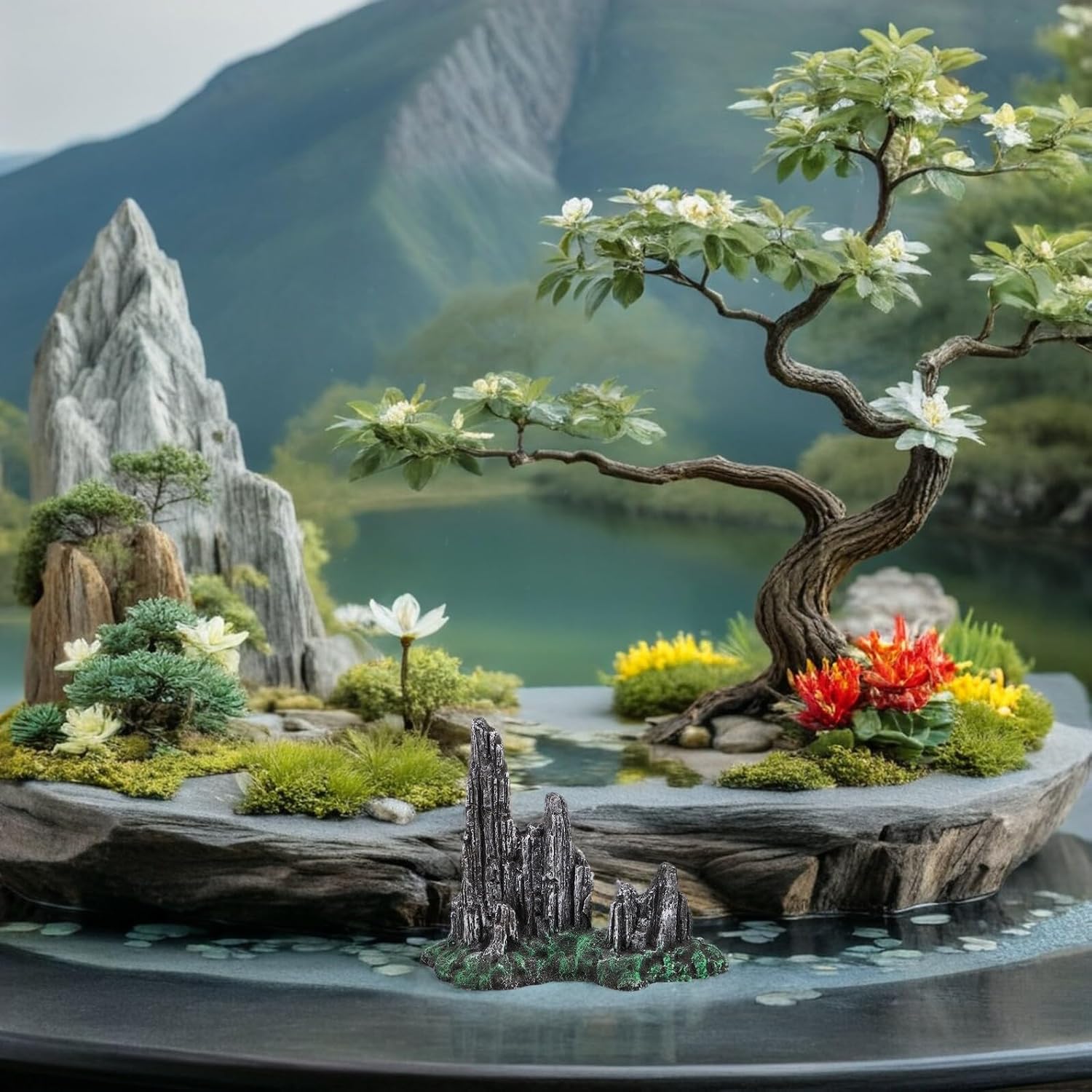 Aquarium Decorative Rockery Large Landscape Ornament for Fish Tank with Shrimp Hideout and Aquarium Cave Decor for Freshwater Tanks