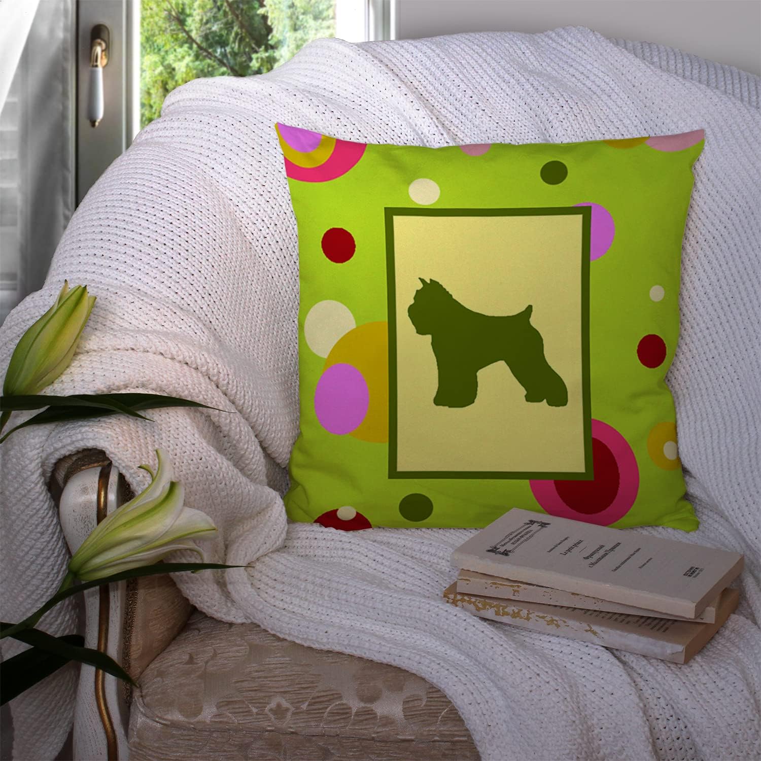 Caroline's Treasures CK1120PW1414 Bouvier des Flandres Fabric Decorative Pillow Machine Washable, Indoor Outdoor Decorative Pillow for Couch, Bed or Patio, 14Hx14W