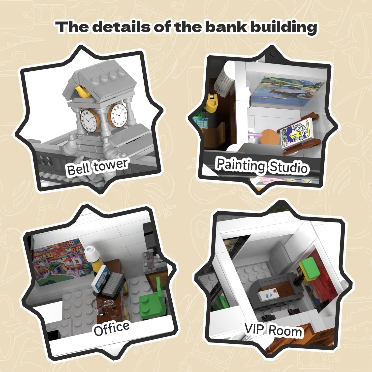 Mini European City Bank Modern Modular Building Set, Modular Building Block Kit Home Decor Architecture Sets, Micro Mini Blocks Buildings Sets for Adult 2080PCS