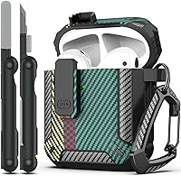 Vista 32 de RFUNGUANGO Funda para AirPod de 2ª generación con kit de limpieza, armadura protectora de carcasa dura militar con bloqueo para funda de carga