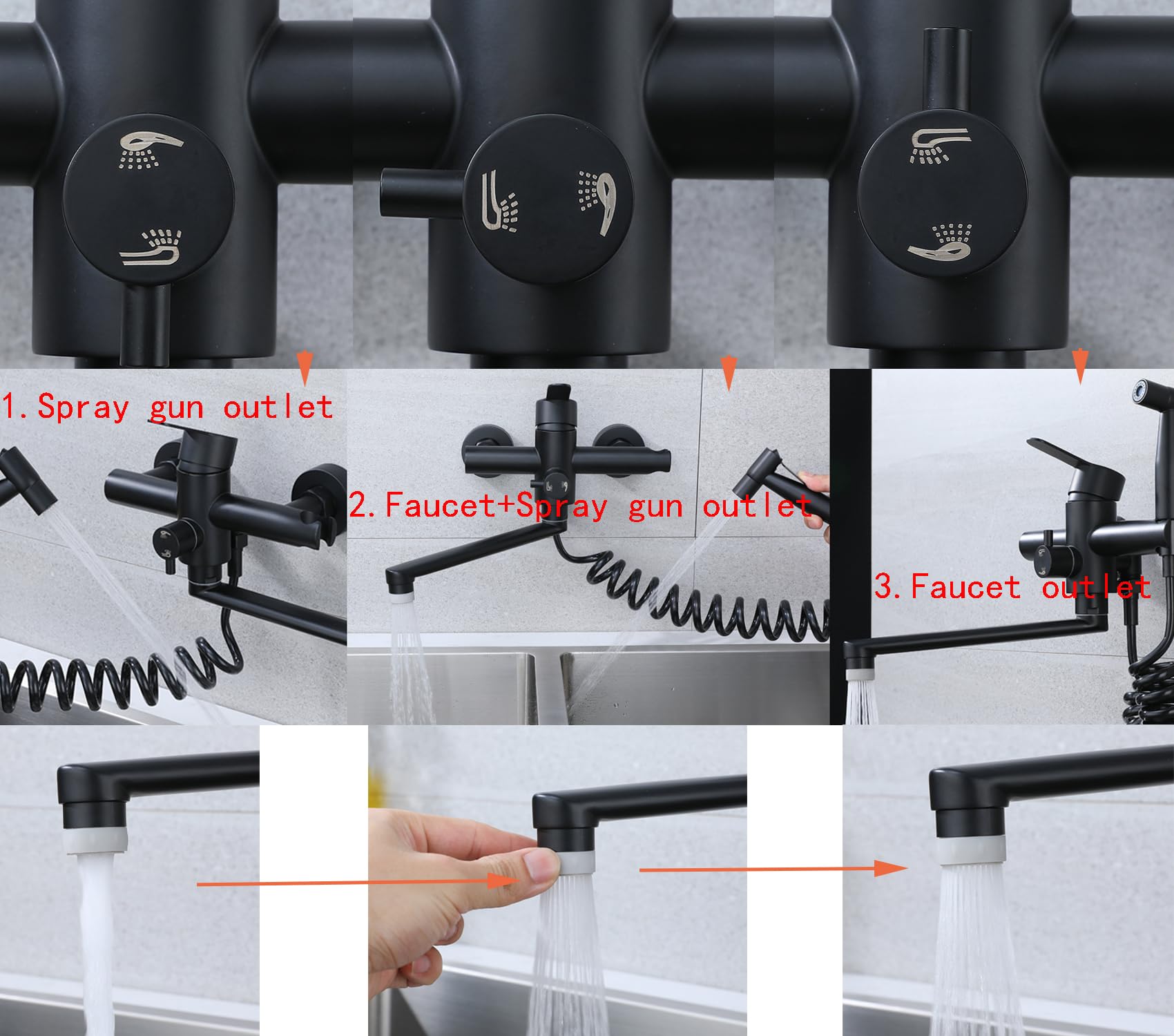 Keukenkraan Dual Handles Warm Koud Water Keuken Mixer Tap Aan De Muur Gemonteerde Dual Swivel Spout Spring Pull Down Kranen