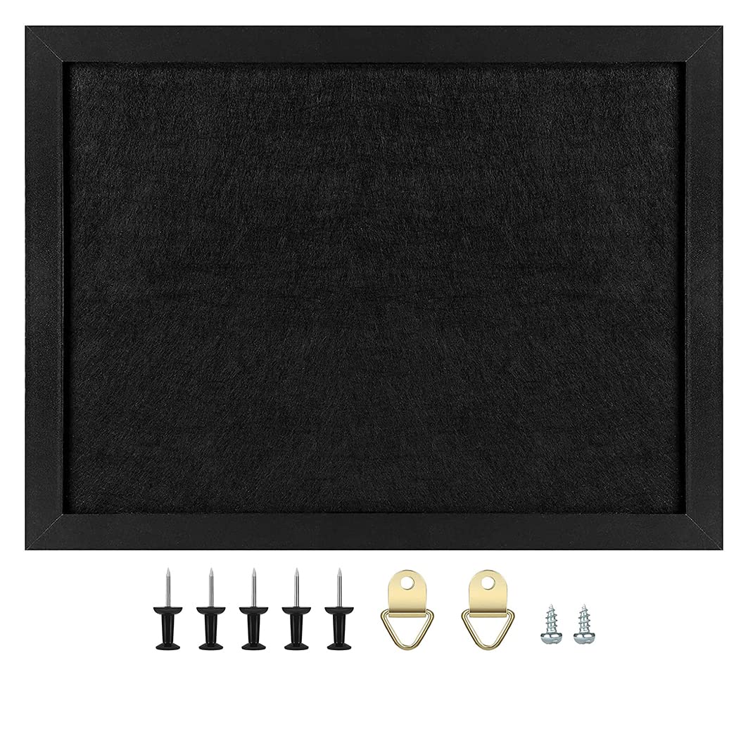 Okydoky 28 x 37 x 2 cm Noir Avec cadre en bois Tableau mémo en feutre avec épingles pour la décoration de bricolage Planche en feutre pour la cuisine et le bureau l'école et la maison (1 pièce)