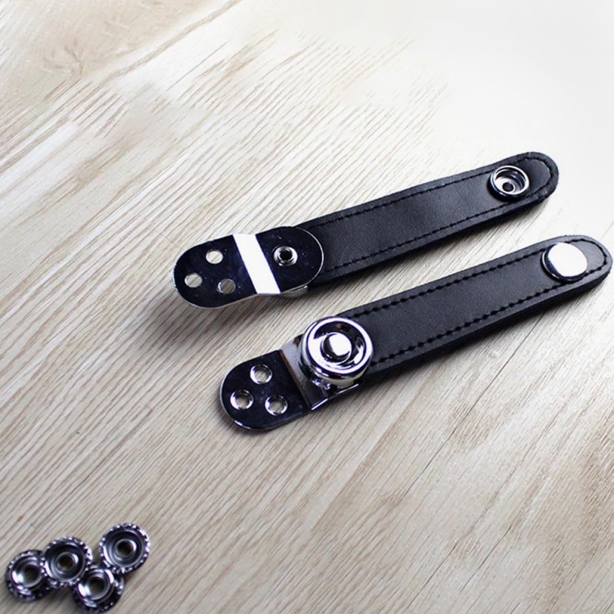 Black Steel Cowhide Accordion Strap Buckles 2pcs Double Layer