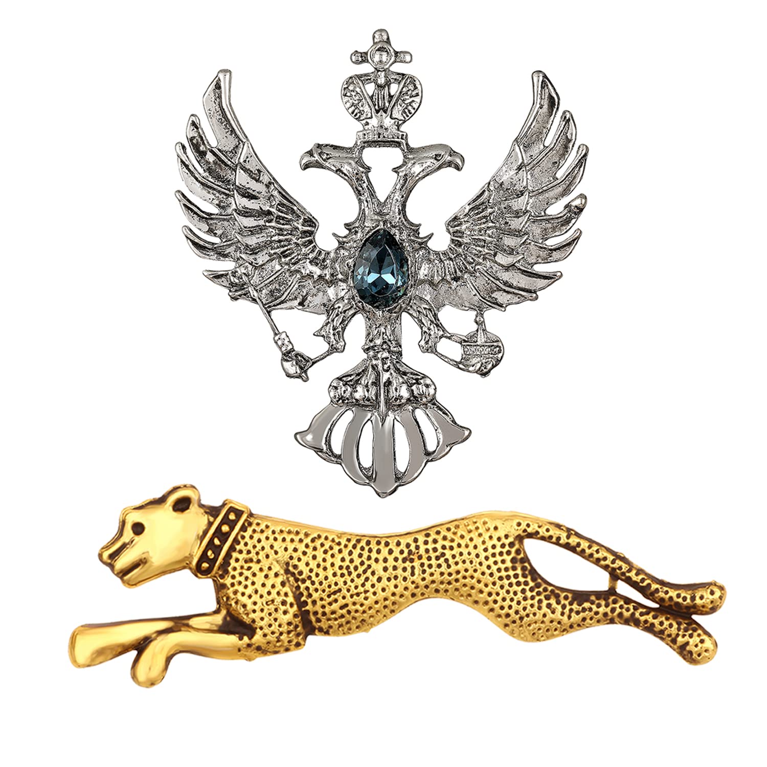 Mahi Combo of Jaguar and Dual Head Eagle Shaped Wedding Brooch/Lapel Pin with Blue Crystals for Men (CO1105498M) (B0BKT1SGF7) Amazon Price History, Amazon Price Tracker