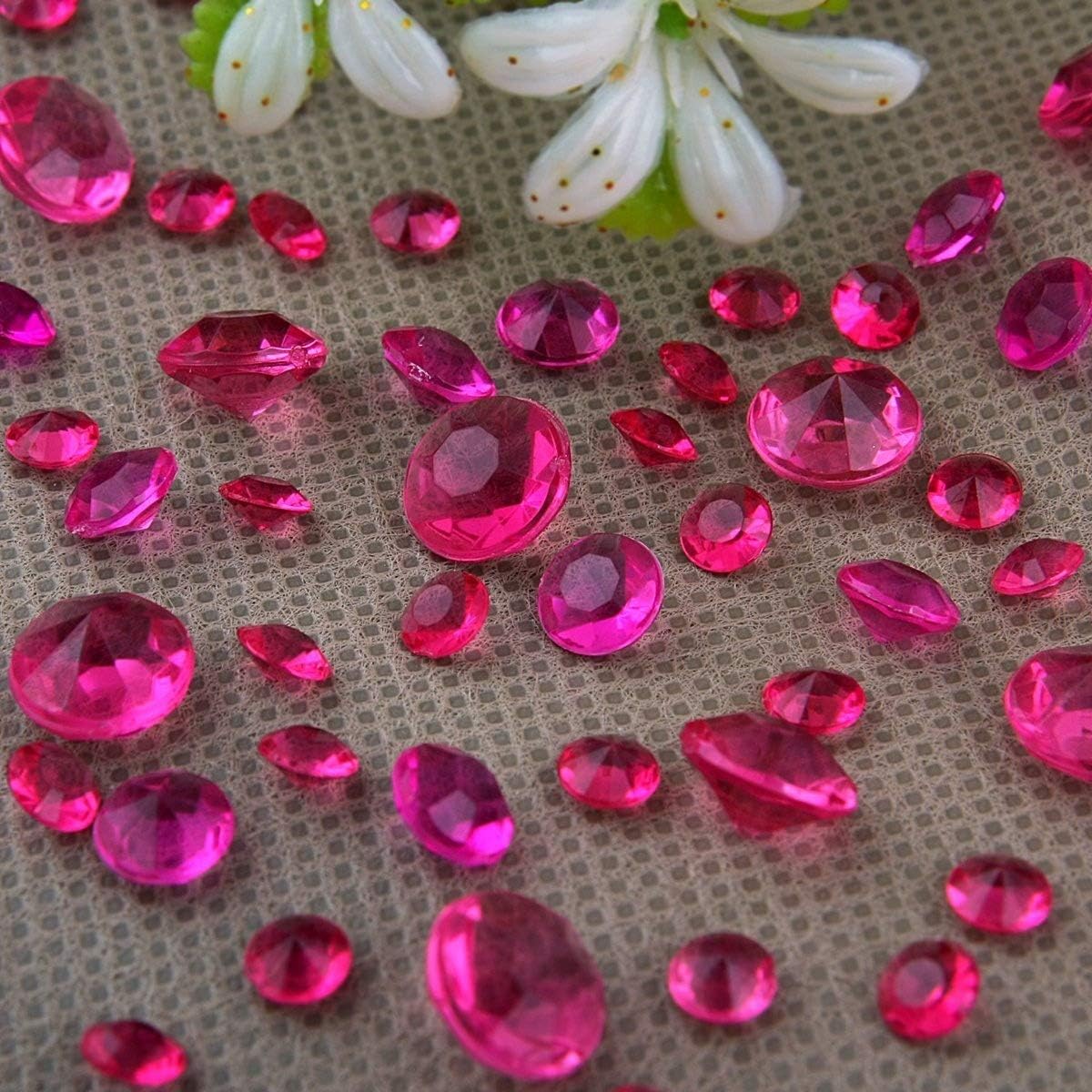 Wocharm 5000 Diamond Confetti Wedding Table Decoration 2 Mixed Sizes(Hot Pink)