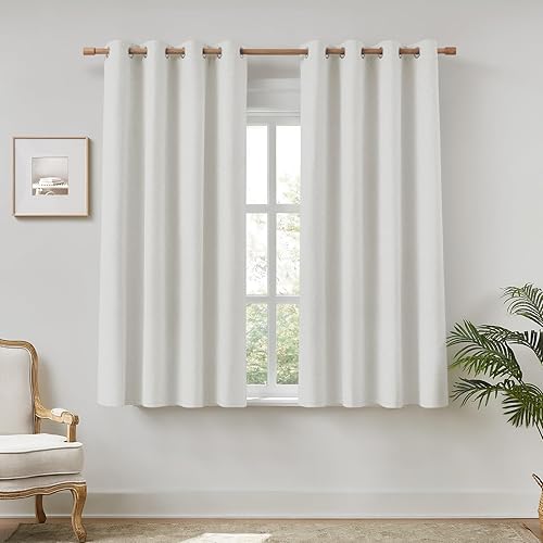 Miniatura 10 de HOMEIDEAS Cortinas opacas 100% de lino beige claro para dormitorio, cortinas de 52 x 63 pulgadas de largo, 2 paneles para sala de estar, lino