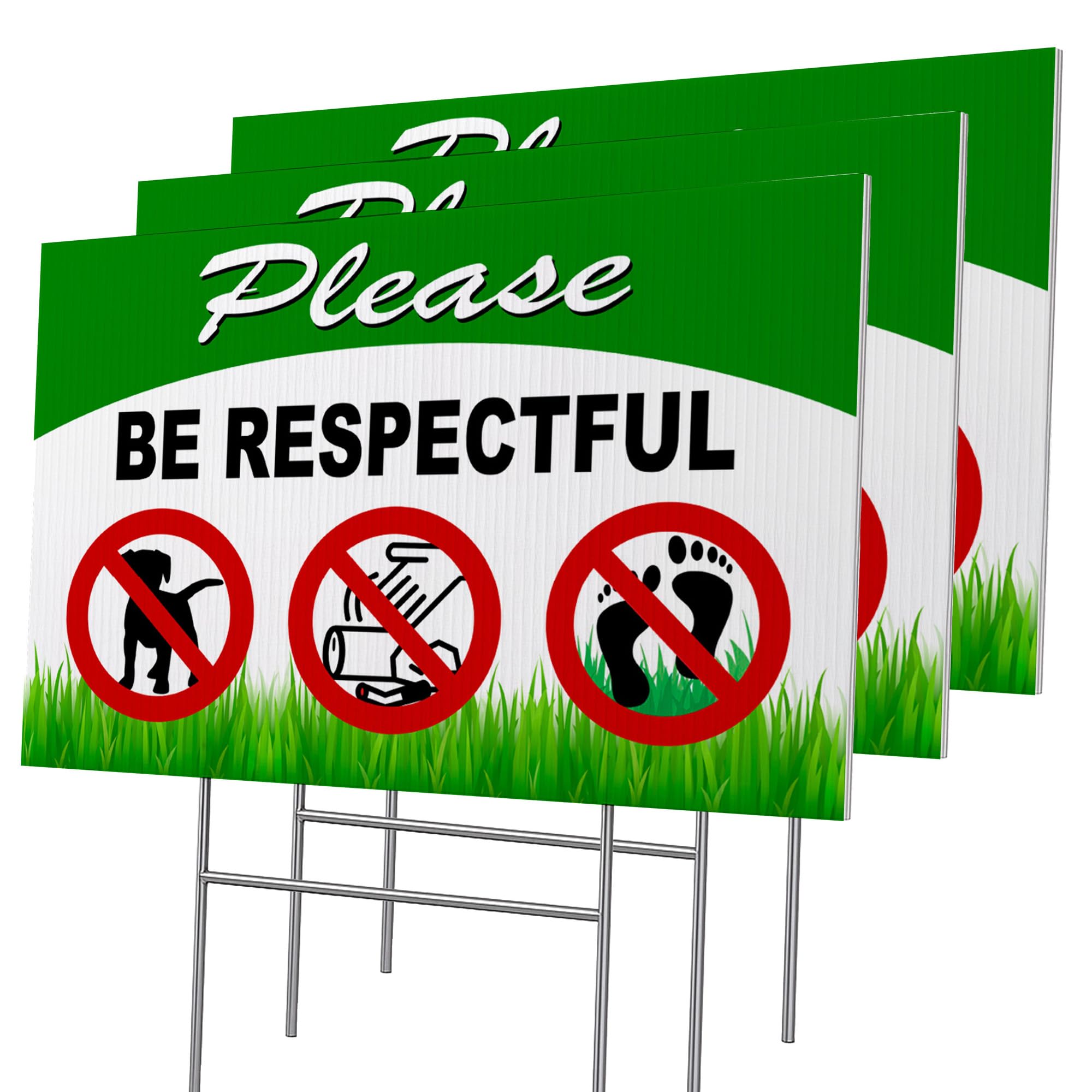 3PC Keep Off Grass Sign with Stake - 12x8 DOUBLE SIDED Coroplast Keep Dogs Off Lawn Sign - Dog Signs No Pooping and Peeing - No Littering Sign Outdoor