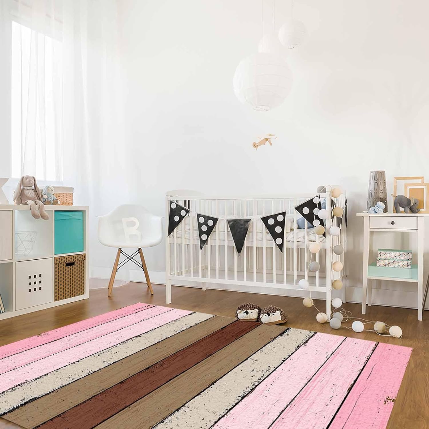 Brown Pink Wood Area Rug for Living Room, Rectangular Indoor Carpet - 5' x 8', Modern Vintage Wooden Texture Non-Skid Bathroom Mat Kitchen Runner Rugs for Bedroom