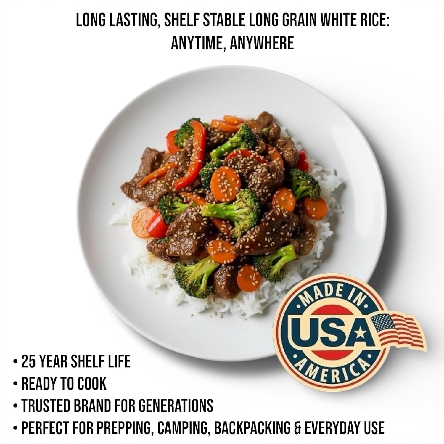 Future Essentials Long Grain White Rice – USA Grown, Uncooked White Rice with 25-Year Shelf Life – Shelf-Stable, Vacuum-Sealed Emergency Food – 24 oz #2.5 Can (Pack of 12)