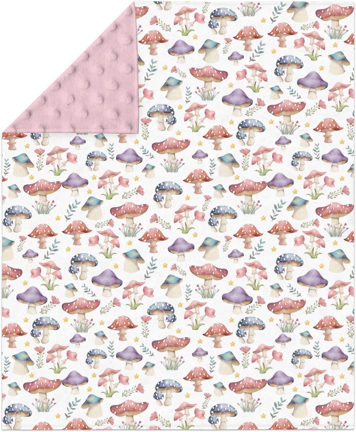 Fairytale Mushroom Baby Blankets for Girl Boy Colorful Mushrooms Floral Leaves Soft Mink Dotted Backing Double Layer Swaddle Blanket Magical Plant Bed Throws for Newborn Toddler Crib 30x40 - Image 2