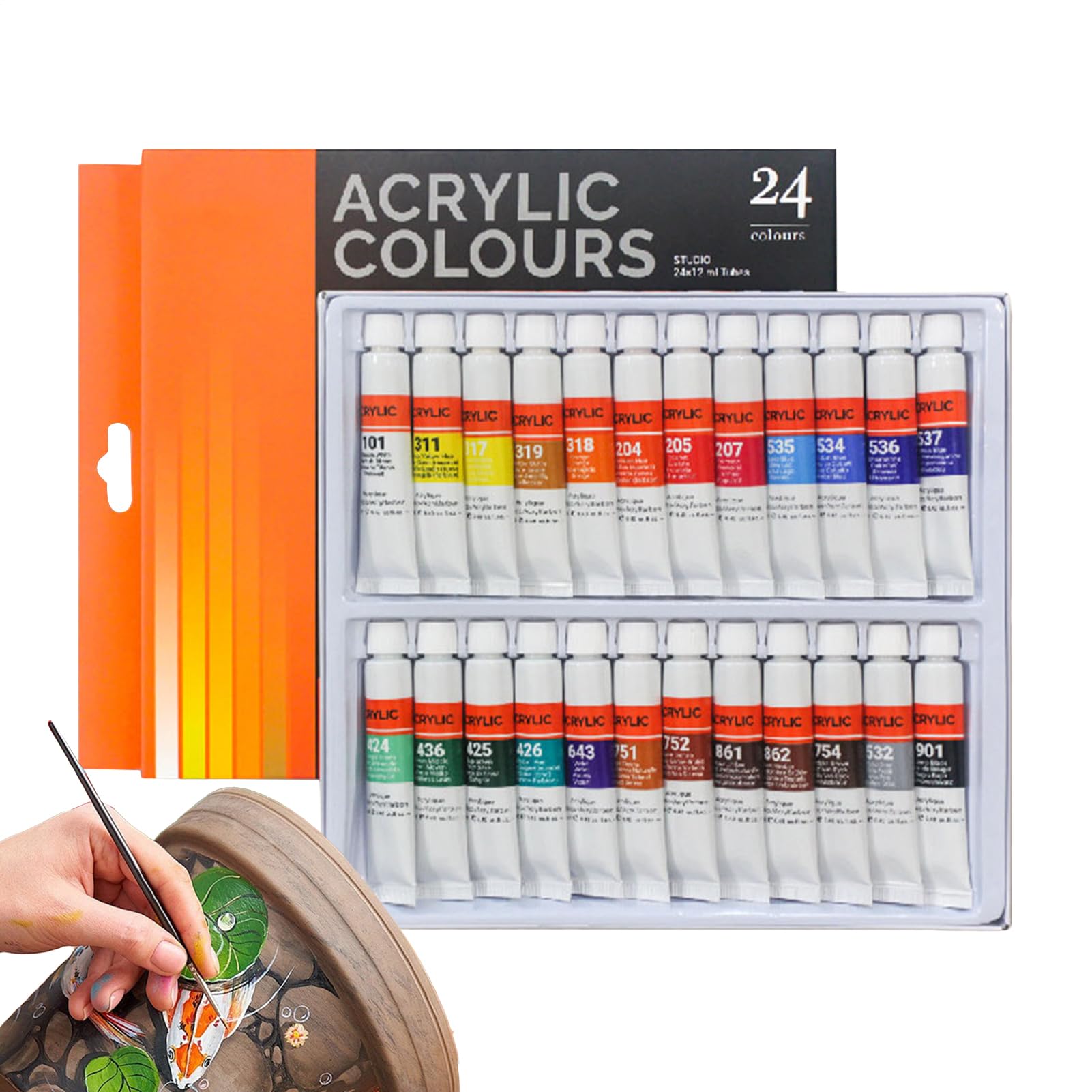 Farby Akrylowe Wodoodporne Przybory Artystyczne Z Bogatymi Pigmentami | 24 Kolory Farb Artystycznych Zestaw Farb Akrylowych dla Dzieci i Początkujących na Kamieniach Drewnie Ceramice Tkaninach