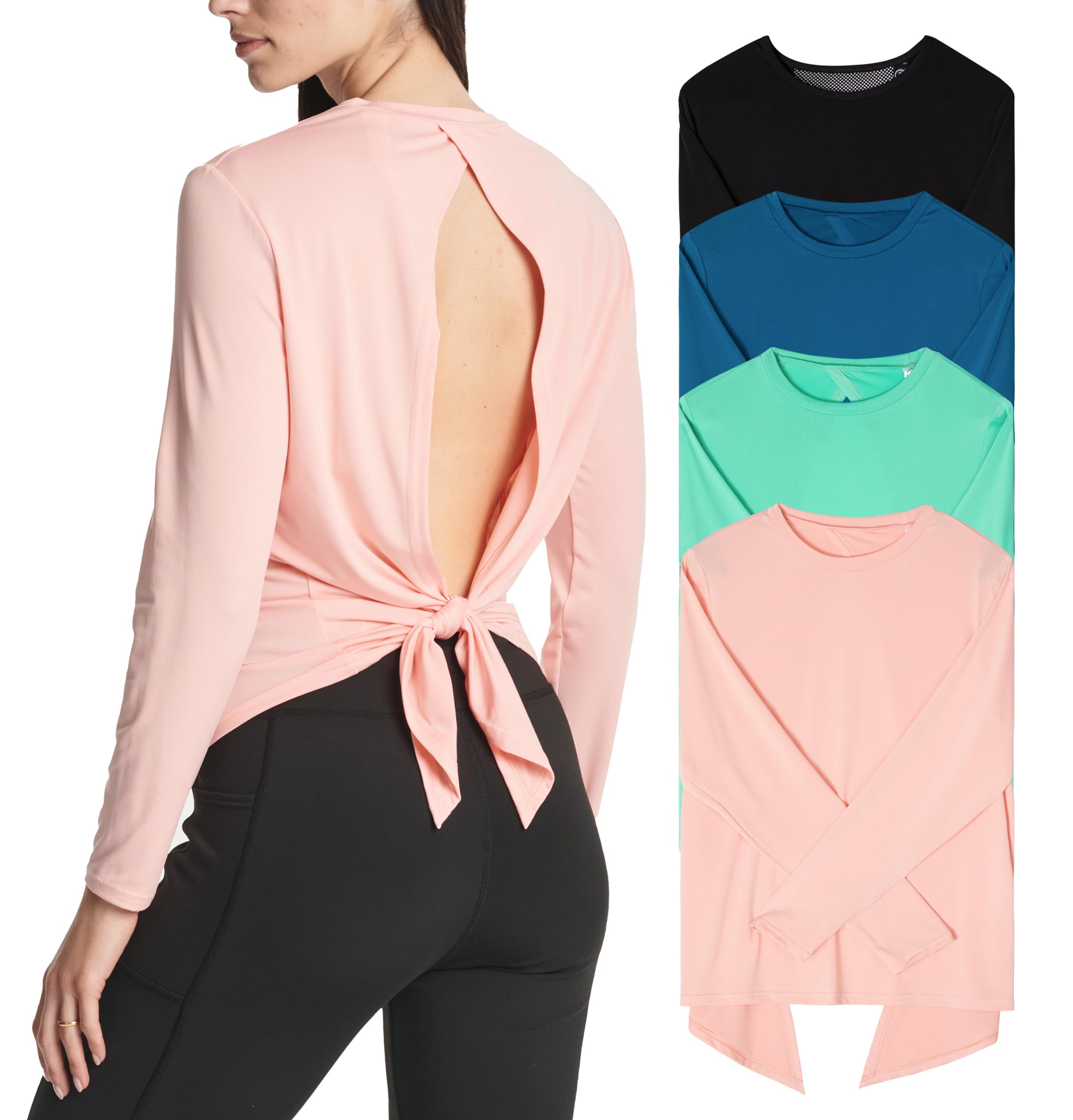 4-Pack: Womens Plus Just My Size Quick Dry Fit Tech Stretch Long Sleeve Athletic Workout Ladies T-Shirt Tee Top Running UPF Sun Rash Guard Swim Gym Active Wear Crew Yoga Exercise - Set 5, 3X