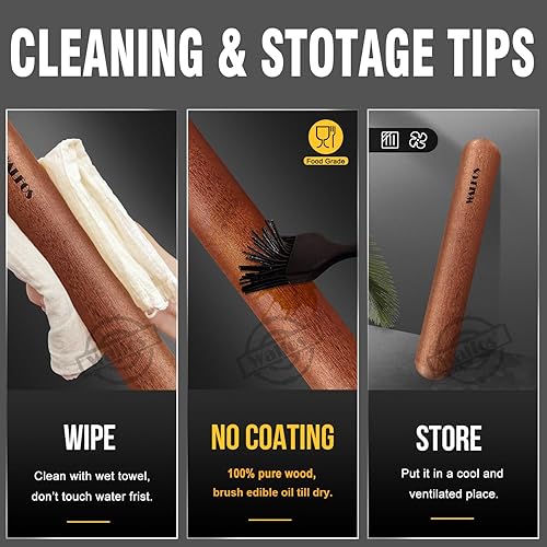 Miniatura 5 de Walfos Mini rodillo Rodillo pequeño de madera natural, rodillo de masa para hornear para pizza, pastel, pasta, pan, pastelería, sin revestimiento