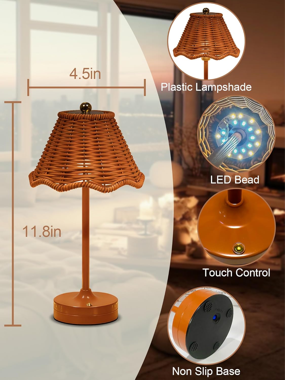 2 Pack Cordless Touch Table Lamp,LED Rechargeable Small Dask Lamp,3 Colors Dimmable Battery Operated Boho Lamps for Bedroom Restaurant Kitchen Home Decor