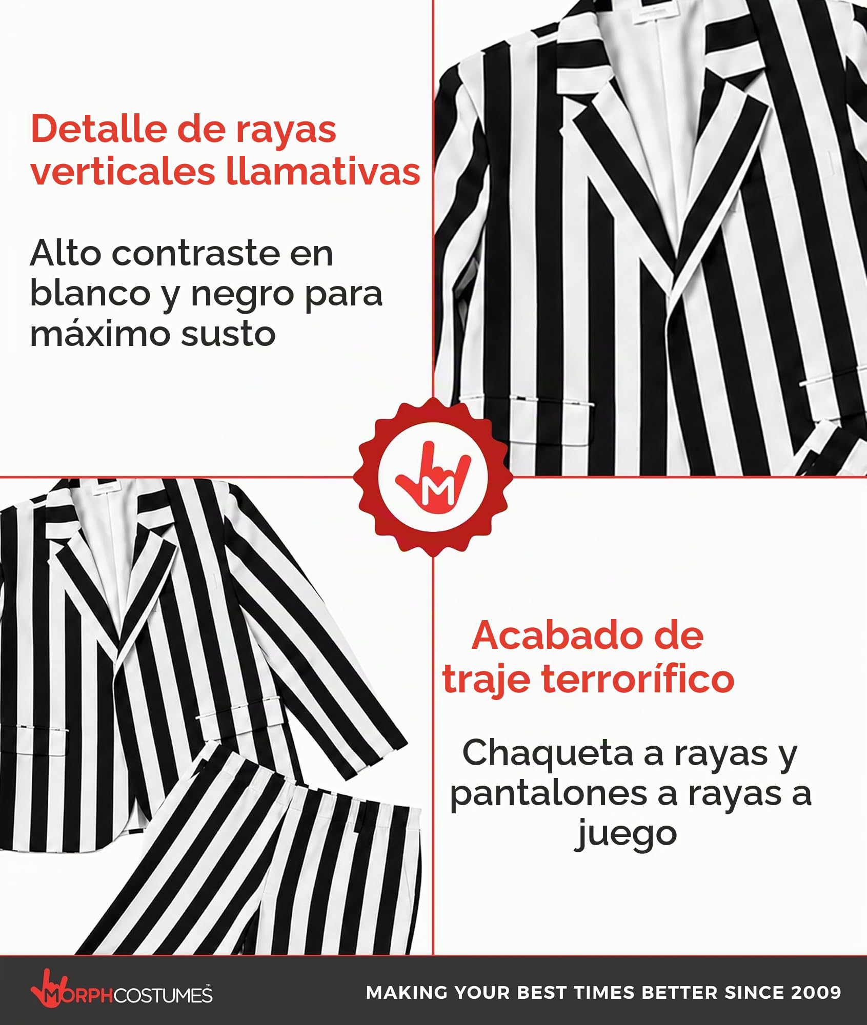 Fun Shack Disfraz Fantasma Hombre, Disfraz a Rayas Halloween Hombre | Chaqueta a Rayas, Pantalón Negro & Corbata, Estilo Monocromático, Perfecto para Halloween, Ideal para Disfrazarse