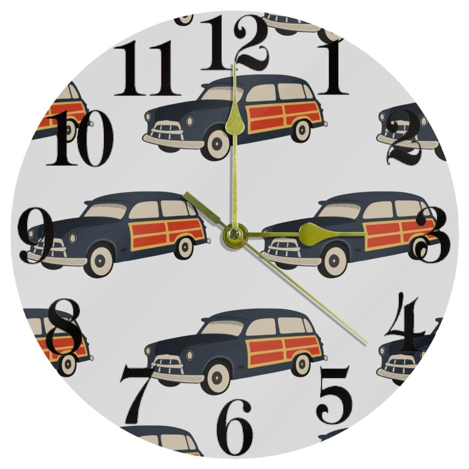 Horloge murale ronde voiture de surf au design rétro et finitions soignées