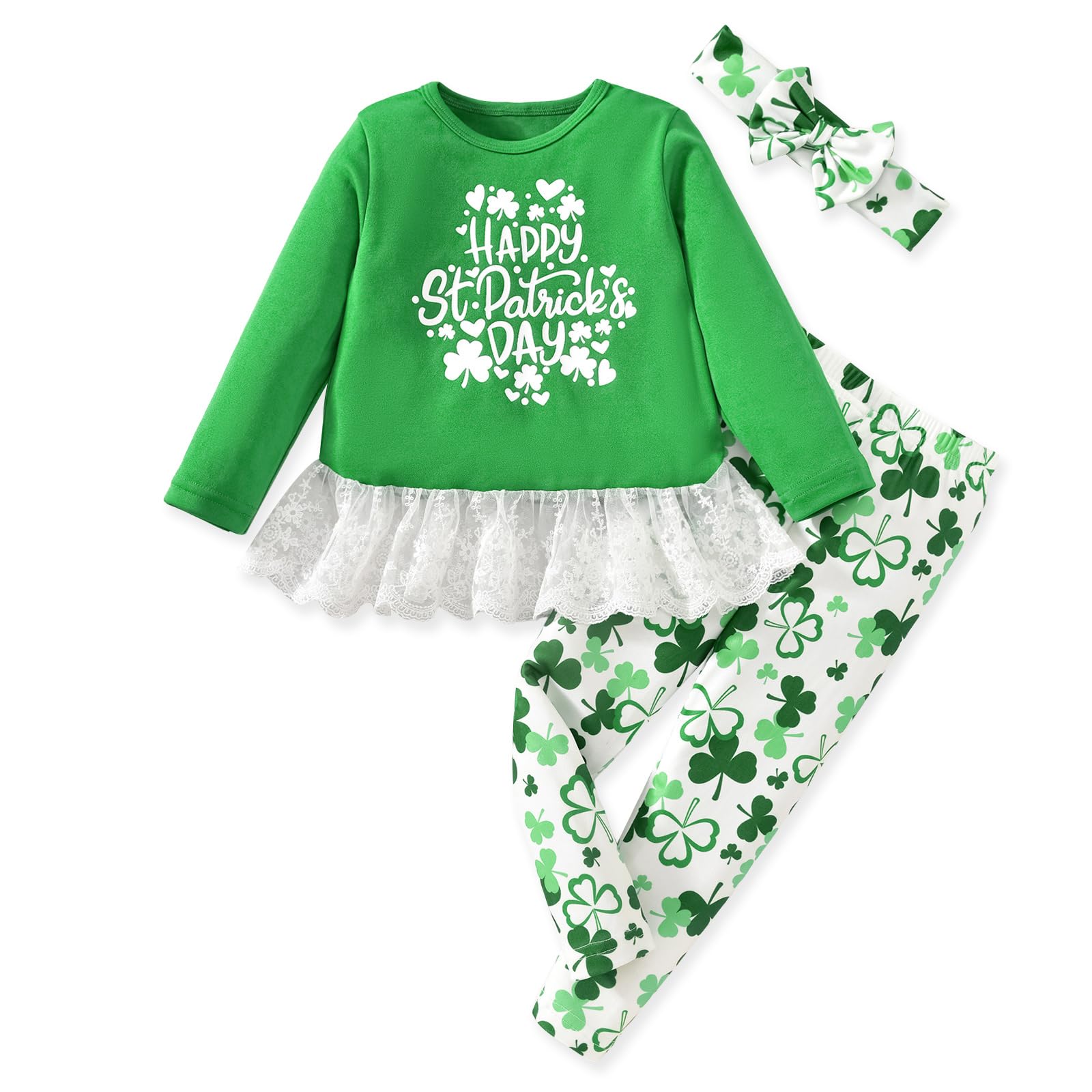 HIHA Toddler Little Girls St.Patrick's Day Outfit Love Letter Print Dress Tops Pants Set
