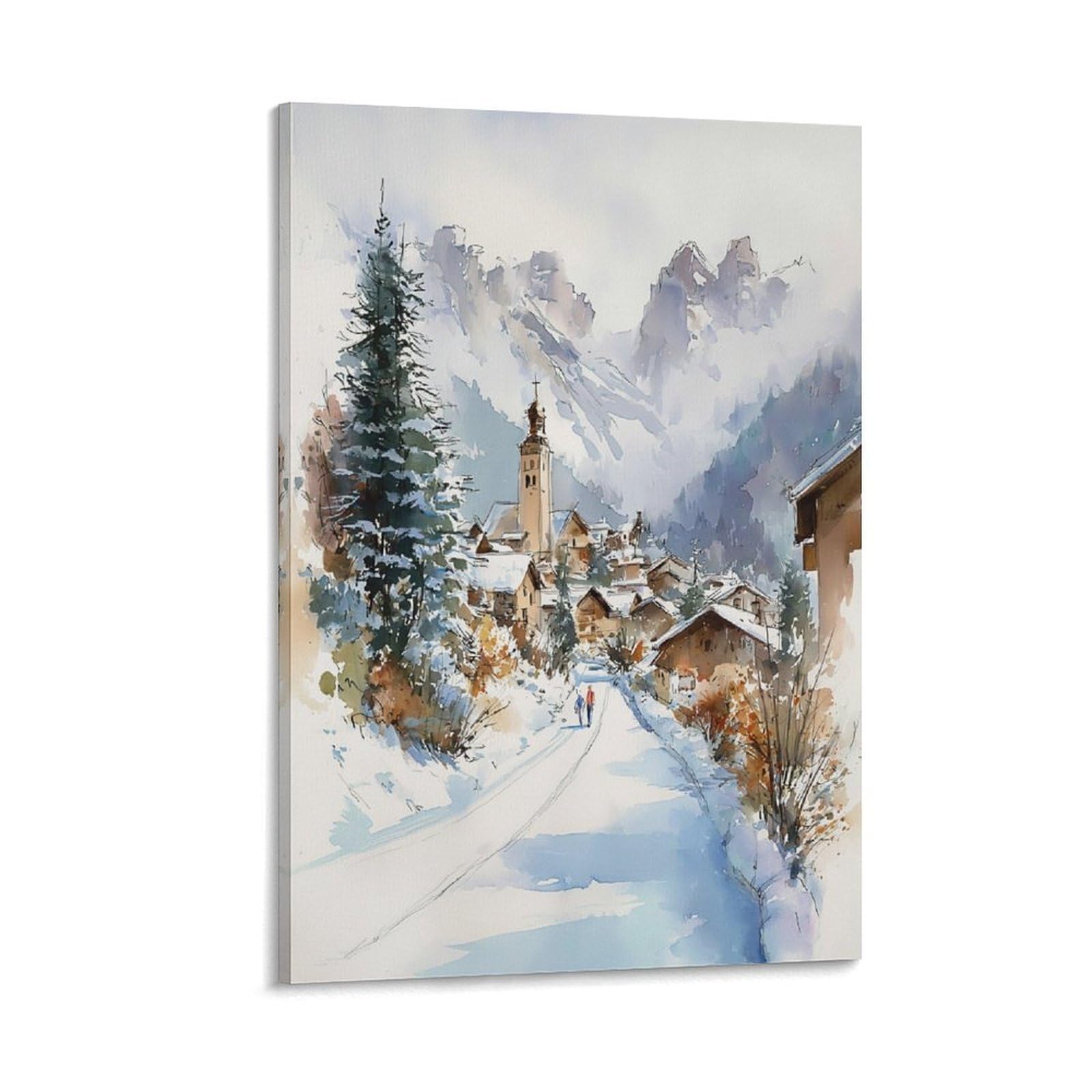 CNAHEIZ Whistler Ski Watercolor 20x30inch(50x75cm) Vintage Travel Poster Watercolor Canvas Art