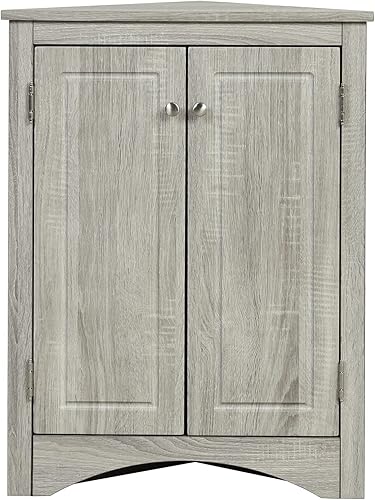 Vista 5 de Home Corner Storage Cabinet, Bathroom Triangle Floor Storage Cabinet with Adjustable Shelves, Freestanding Floor Cabinet with 2 Doors (Oak)