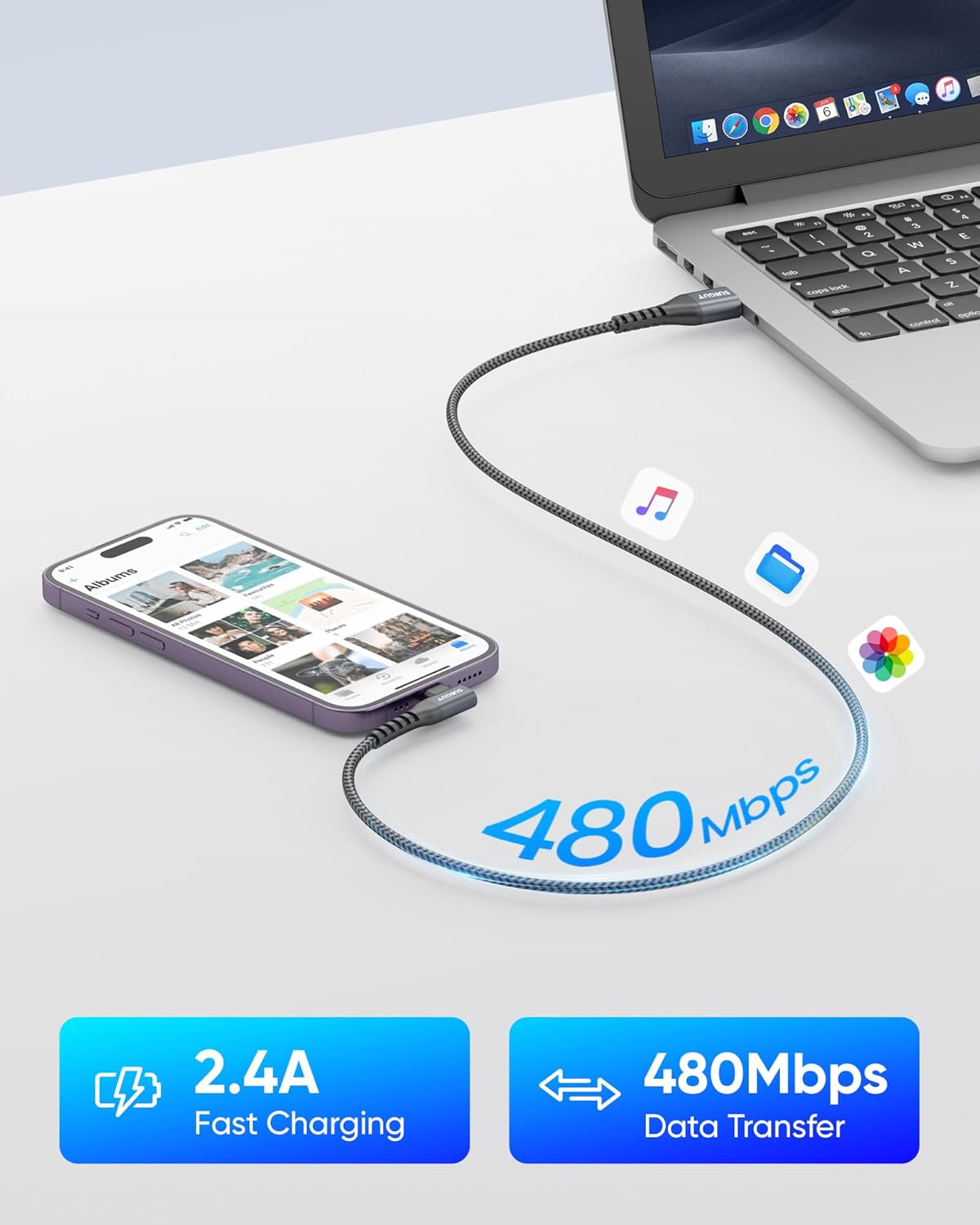 SUNGUY USB-A to Lightning Cable [1FT 2-Pack] Right Angle, MFi Certified USB to Lightning Short iPhone Charger Cord 90 Degree Nylon Braided Compatible with iPhone 14/13/12/11 Series X SE iPad9/mini - Image 5