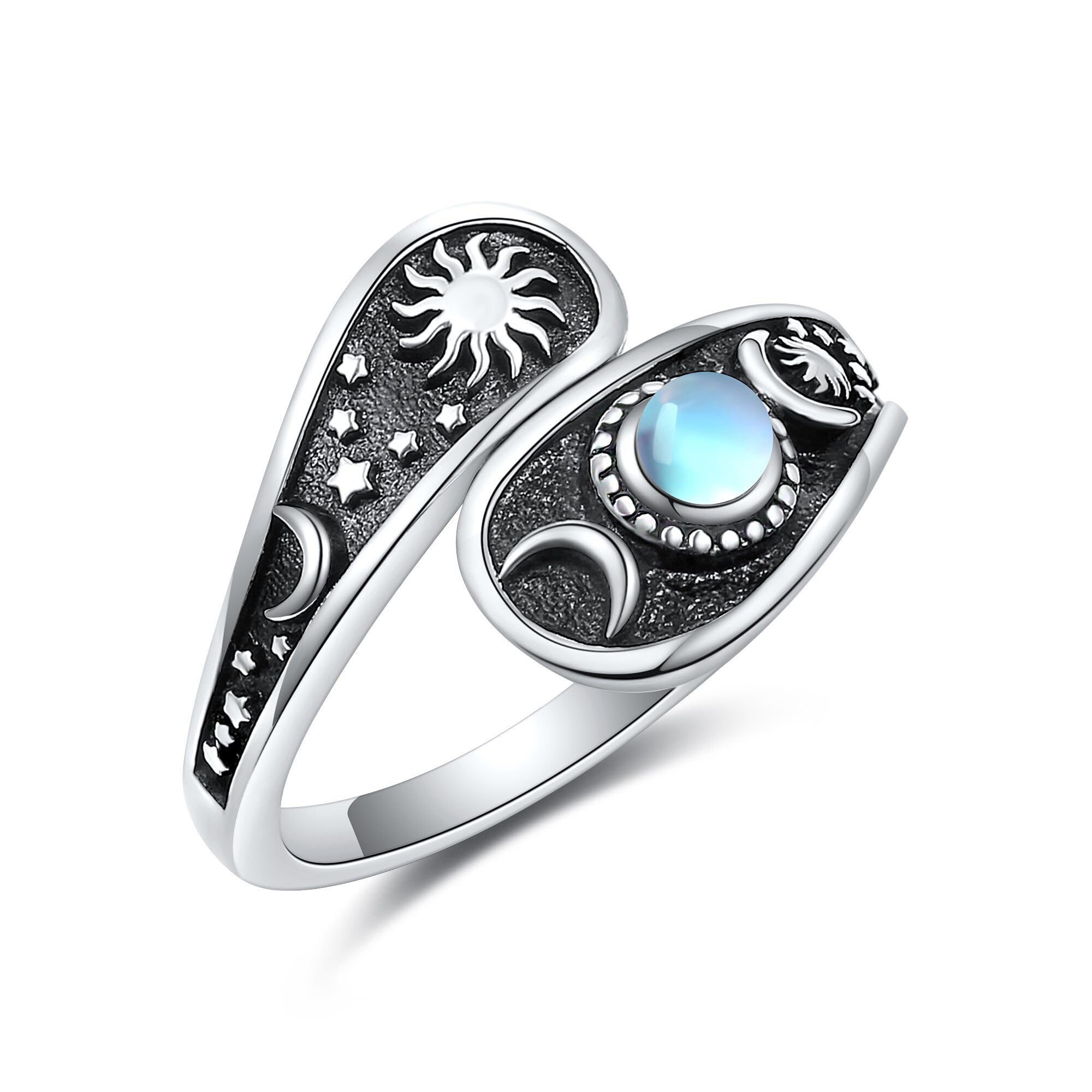 Löffel Ringe für Frauen Sterling Silber Sonne Mond und Stern Löffel Ringe Mondstein Löffel Schmuck für Frauen