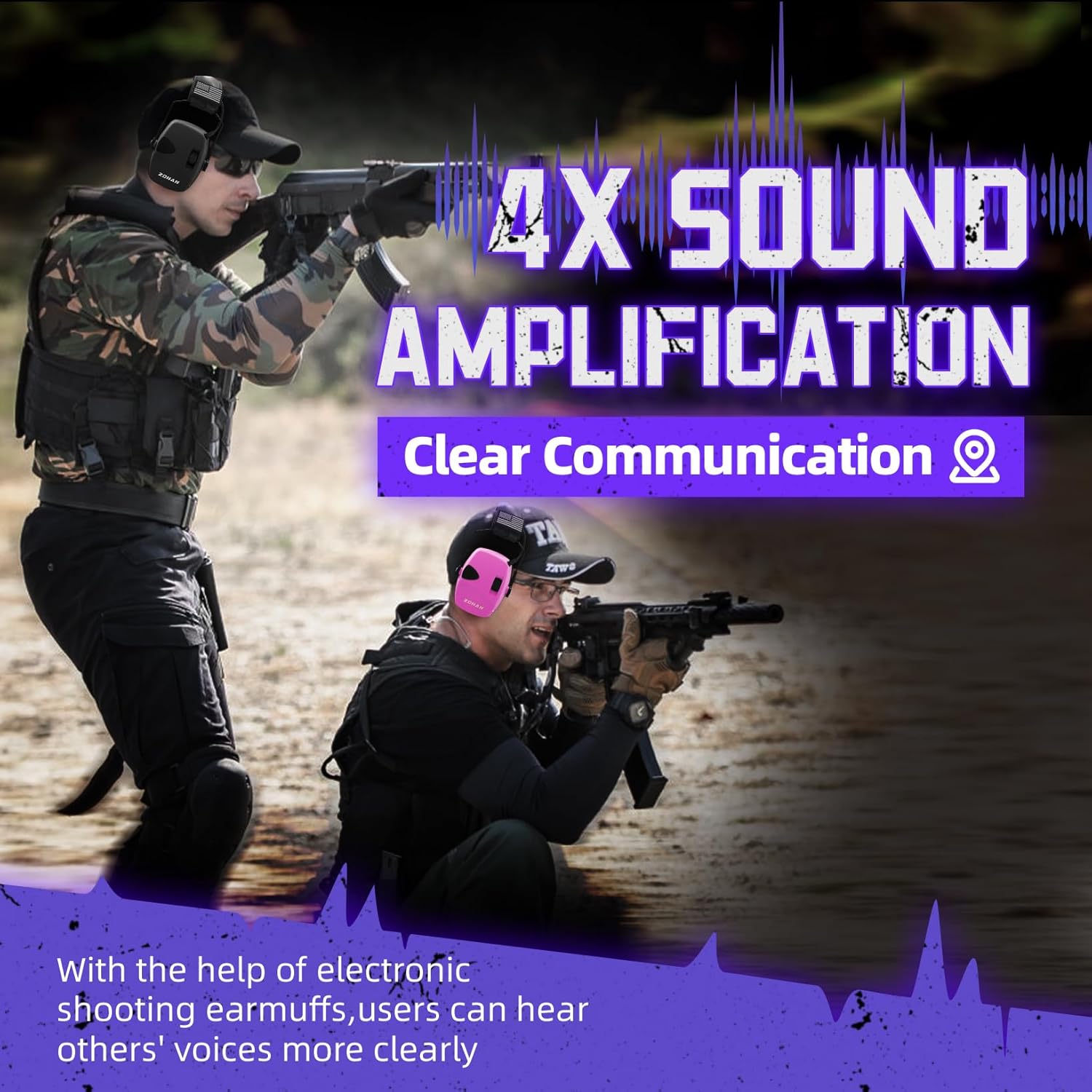ZOHAN Electronic Shooting Earmuffs, Hearing Protection Shooters, NRR 23dB Noise Reduction Gun Range Ear Protection Headphones - Image 3