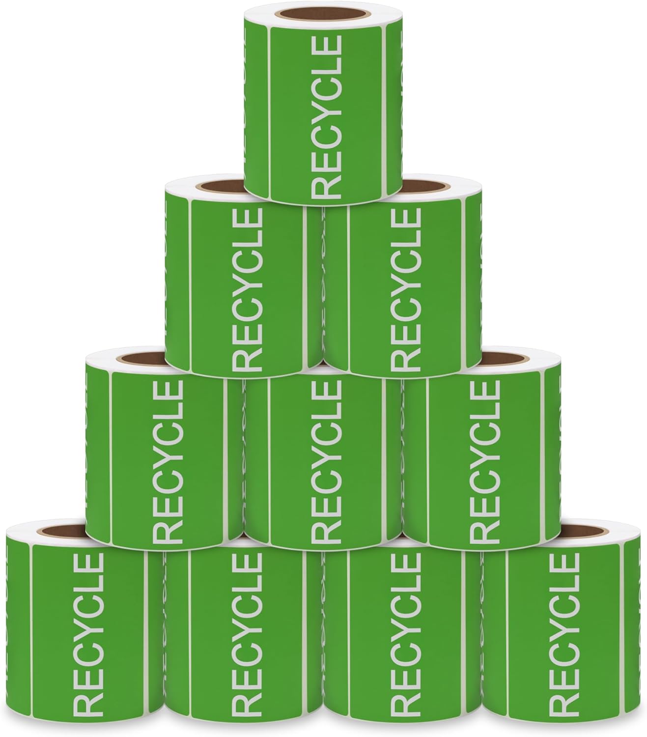 2×3 Inch Recycle Stickers Large Green Background/White Text Disposal and Trash Can Adhesive Labels, Waste Signs for Home Kitchen or Office Work Bins - 300 Stickers Per Roll(10 Rolls)