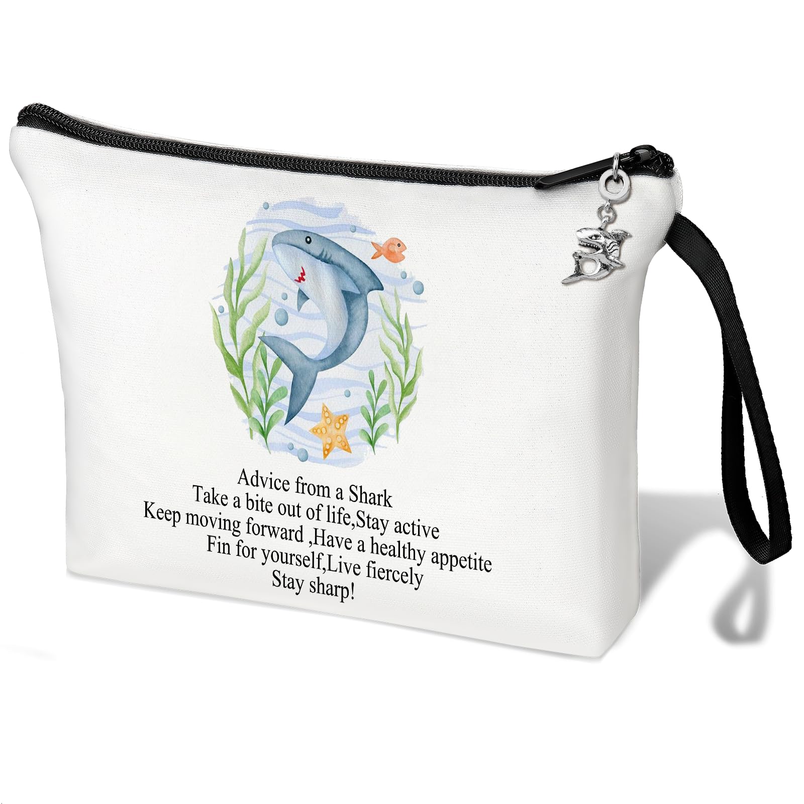 Shark Cosmetic Pouch Shark Gifts for Shark Lovers Shark Makeup Bags for Women Shark Cosmetic Bag for Purse Shark make up Pouch Shark Charm Shark Inspirational Gift (White shark gifts)