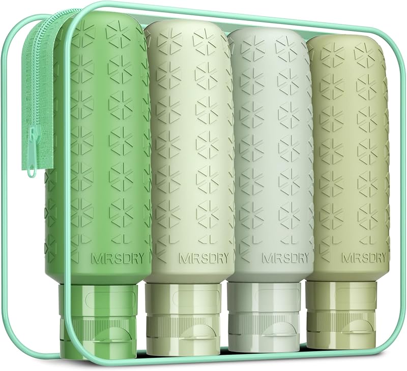 Mrsdry Frascos de Silicone Recarregáveis para Viagem, 4 Unidades com Bolsa